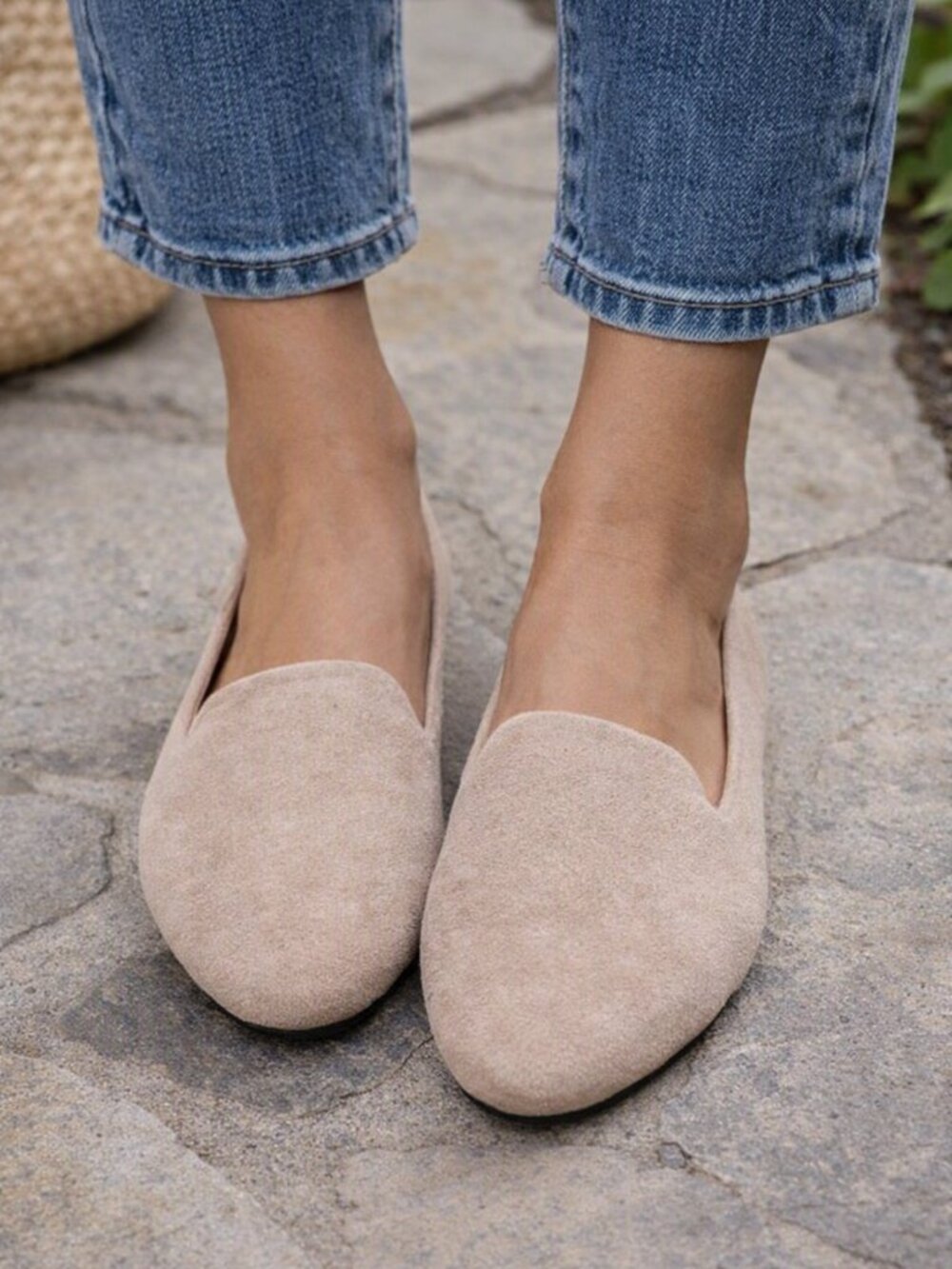 Women's Soft Beige Suede-Look Slip-On Loafers